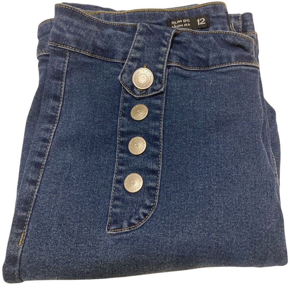 Zoe + Phoebe Slim Bootcut High Rise Sailor Button Jeans Dark Wash Blue Size 12